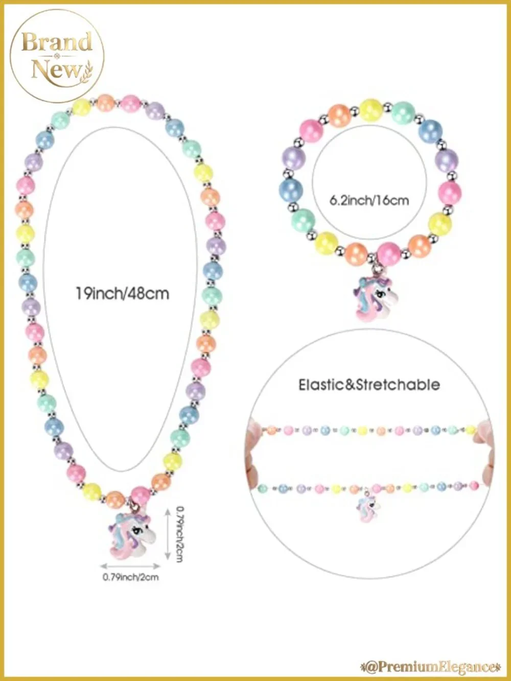 Unicorn Stretch Necklace Bracelet Set for Girls Toddler Princess Jewelry 3-12